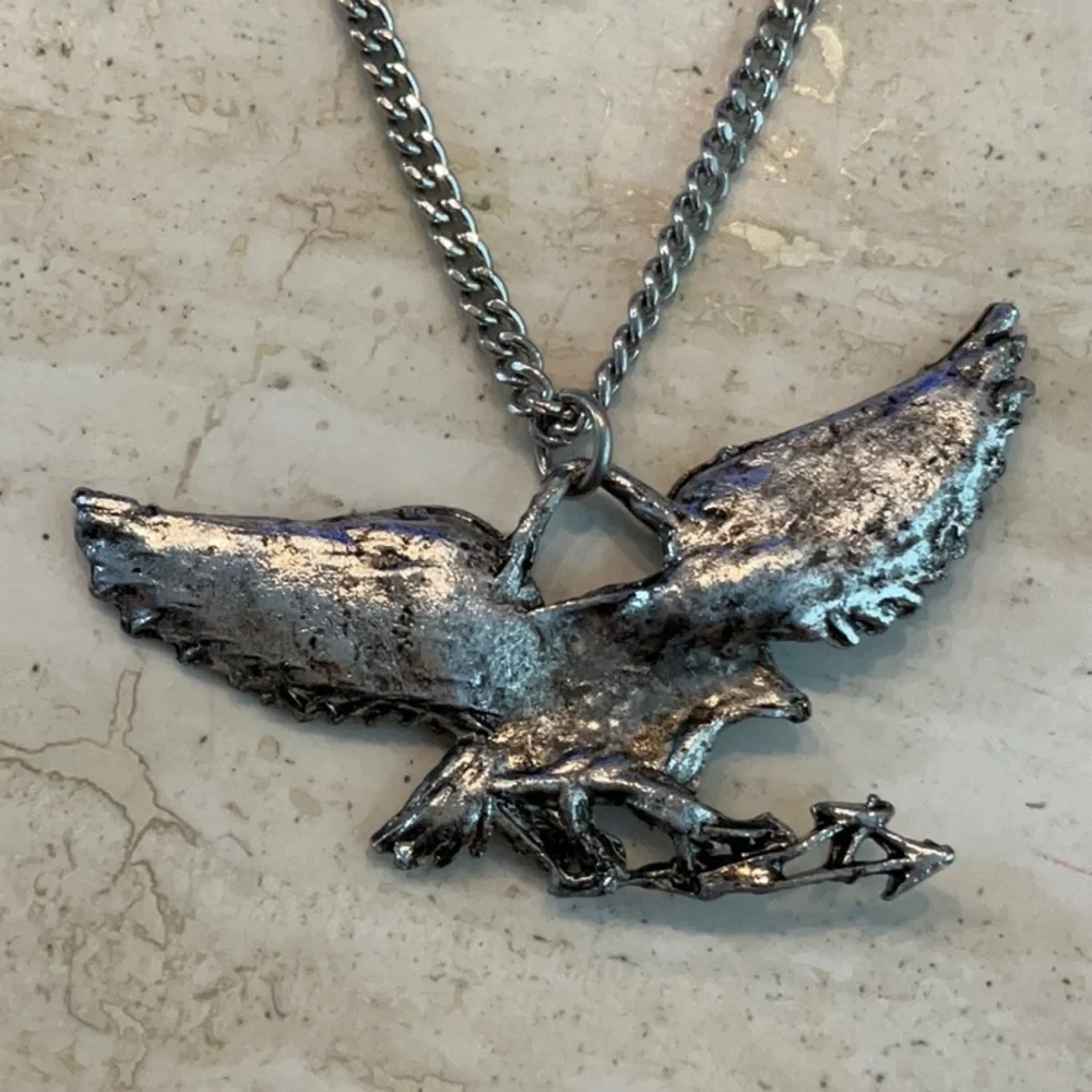 American Eagle Pendant Necklace Large Flying Wings Men’s Silver Tone